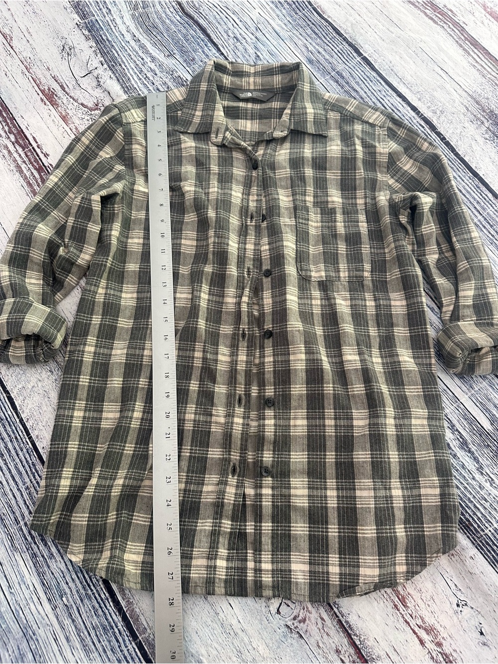 The North Face Casual Plaid Button-Up Shirt in Black & Cream - Picture 8 of 9